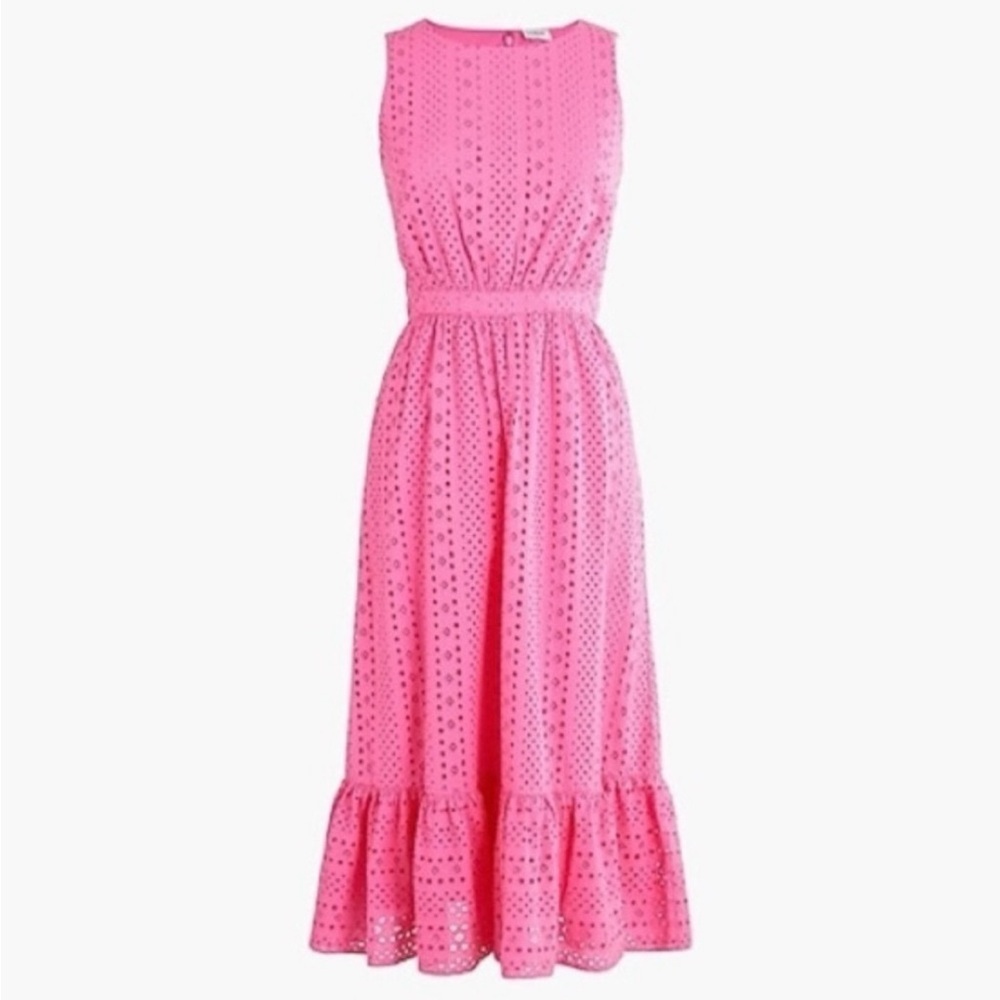 J Crew Pink Pink Eyelet Midi Dress
